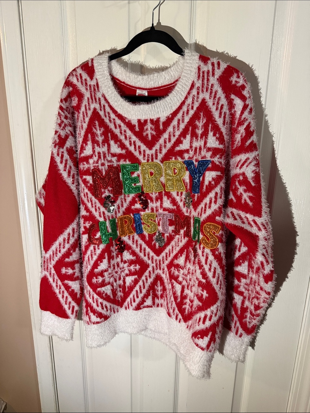 Red "Merry Christmas" Holiday Fuzzy Sweater UGLY SWEATER CHRISTMAS 🎄